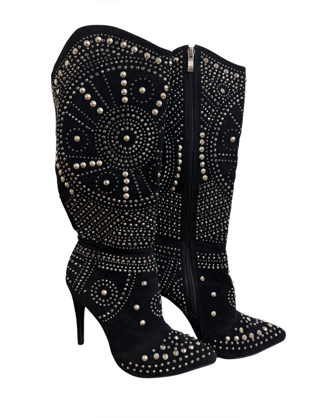 Olivia Miller Black Faux Suede Studded Knee High Stiletto Boots Size 7